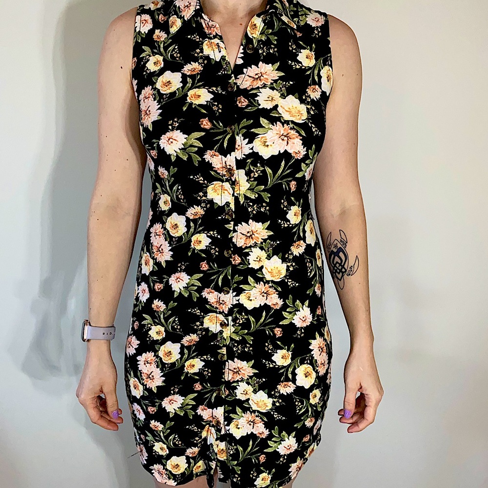 No Boundaries Black Floral Tank Dress